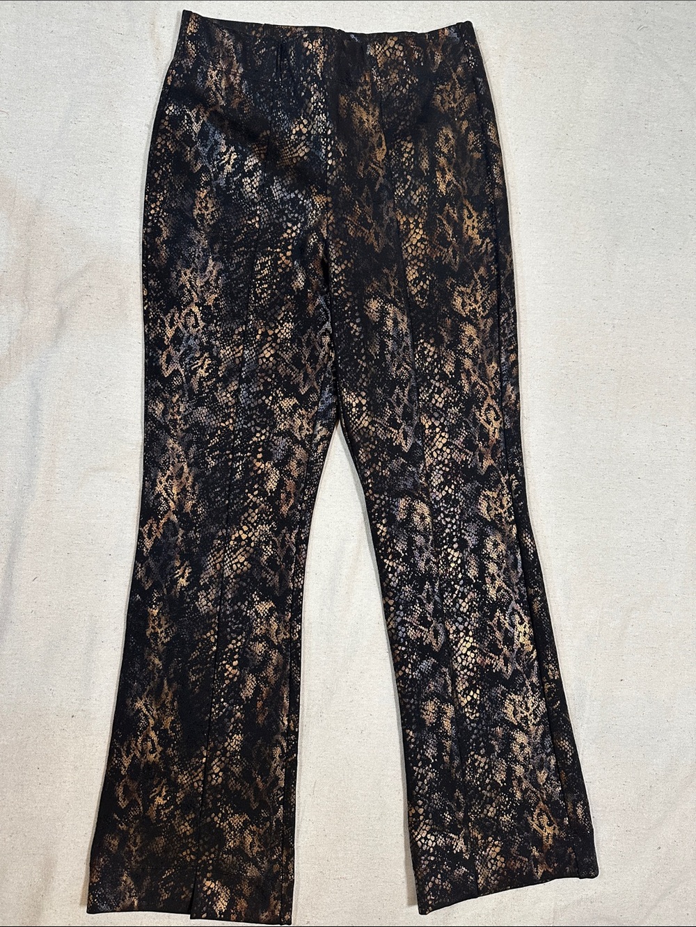 Women’s Black and Brown Snake-Print Flared Jeans